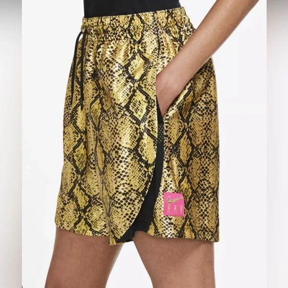 NWT [Nike] Loose Fit Rebel Fly Snakeskin Gold/Black Basketball Shorts Women’s S - Picture 3 of 14